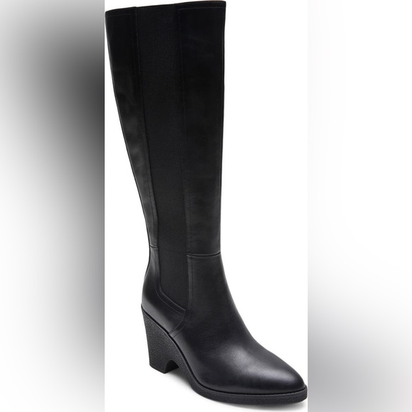 AEROSOLES Shoes - AEROSOLES Memphis Wedge Knee High Boot BLACK 8.5 Comfort Elastic Genuine Leather